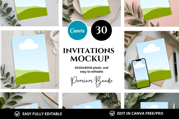 Creative Fabrica preview for 30 Invitation Canva Mockup