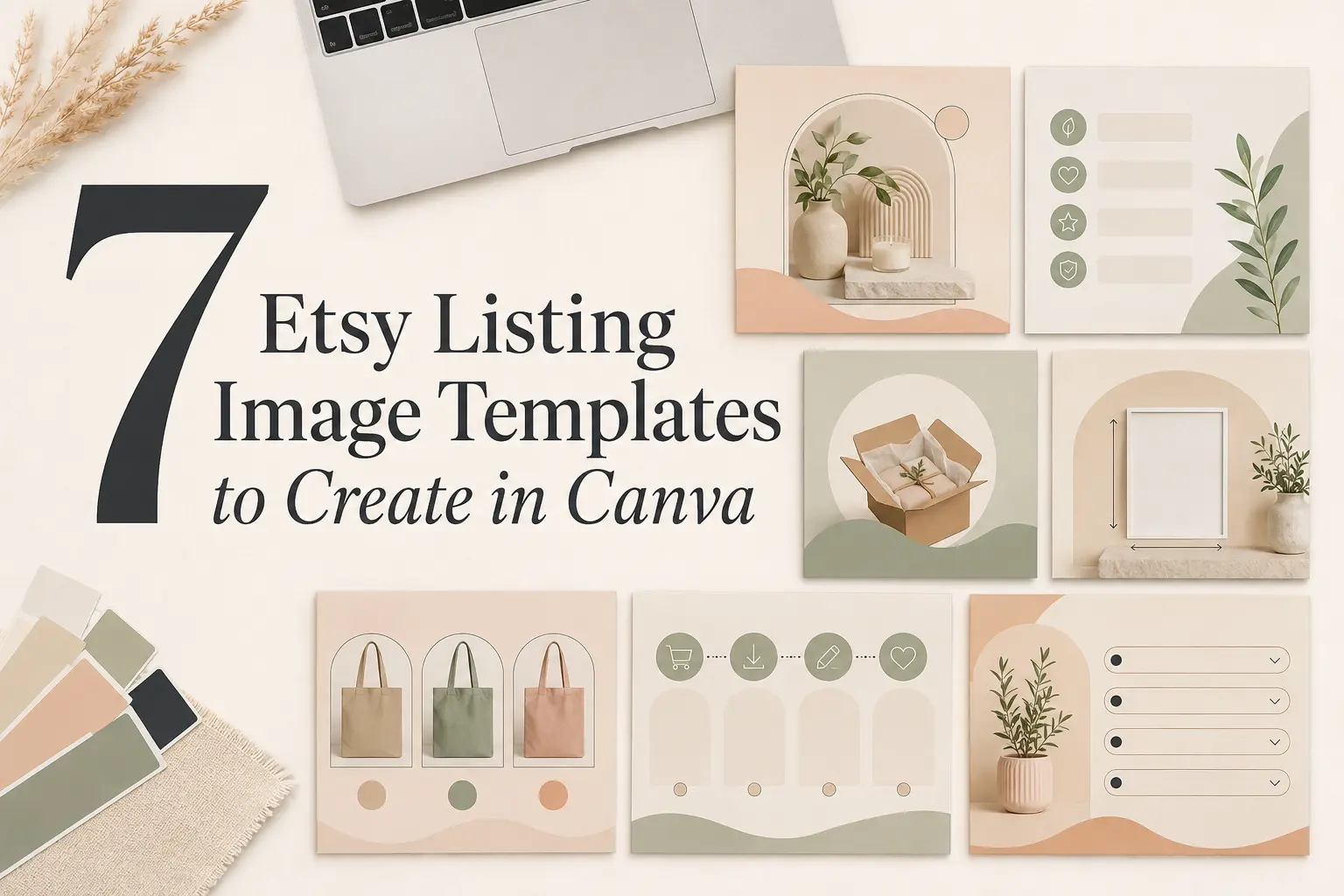 Seven coordinated Etsy listing image template ideas created in Canva