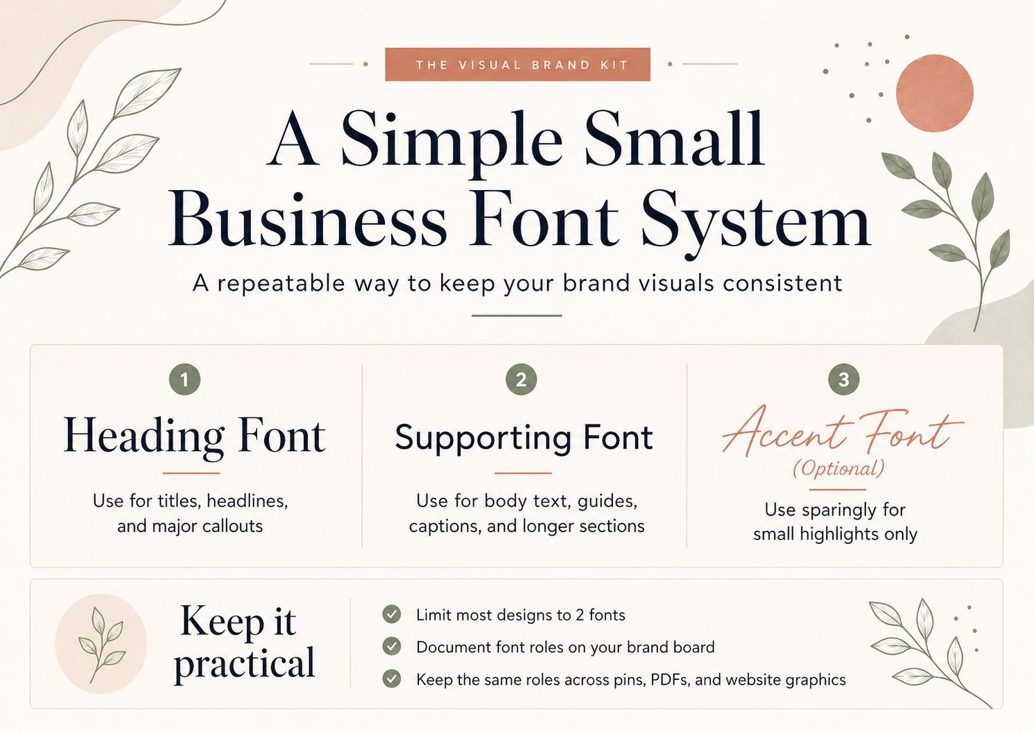 Simple small business font system with heading supporting and accent font roles