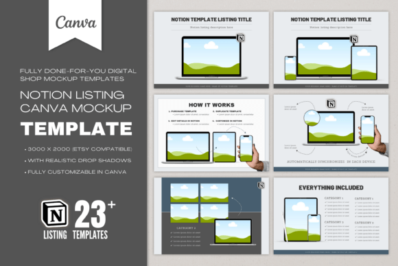 Creative Fabrica preview for Notion Listing Mockup Canva Template V2