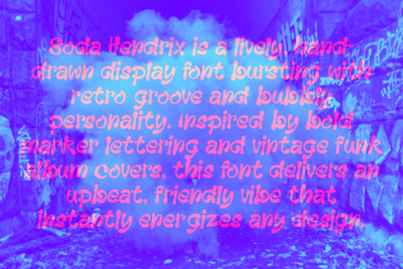 Soda Hendrix font shown in a colorful retro design