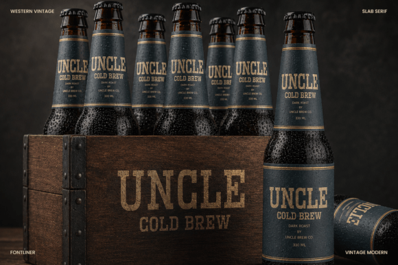 Western Vintage font shown in a beverage branding example