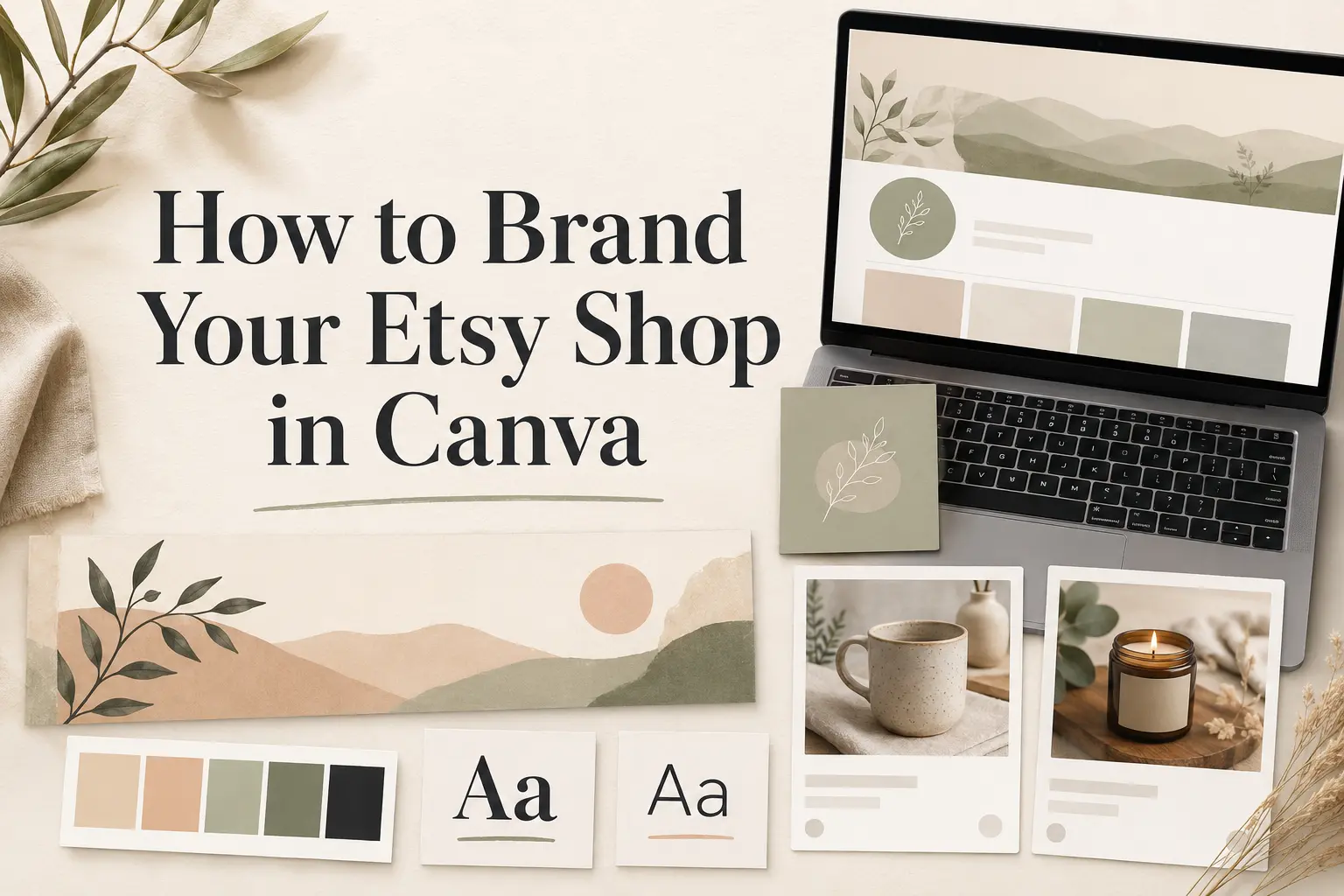 Etsy shop branding workflow in Canva with a shop banner, font palette and listing image templates