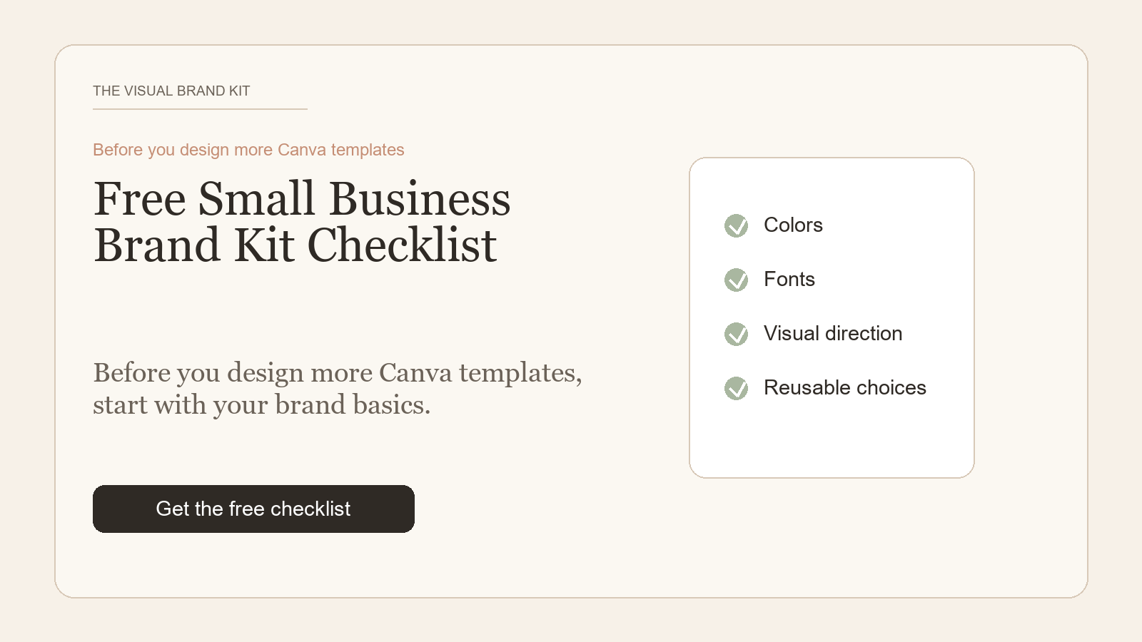 Free Small Business Brand Kit Checklist reminder before designing more Canva templates.