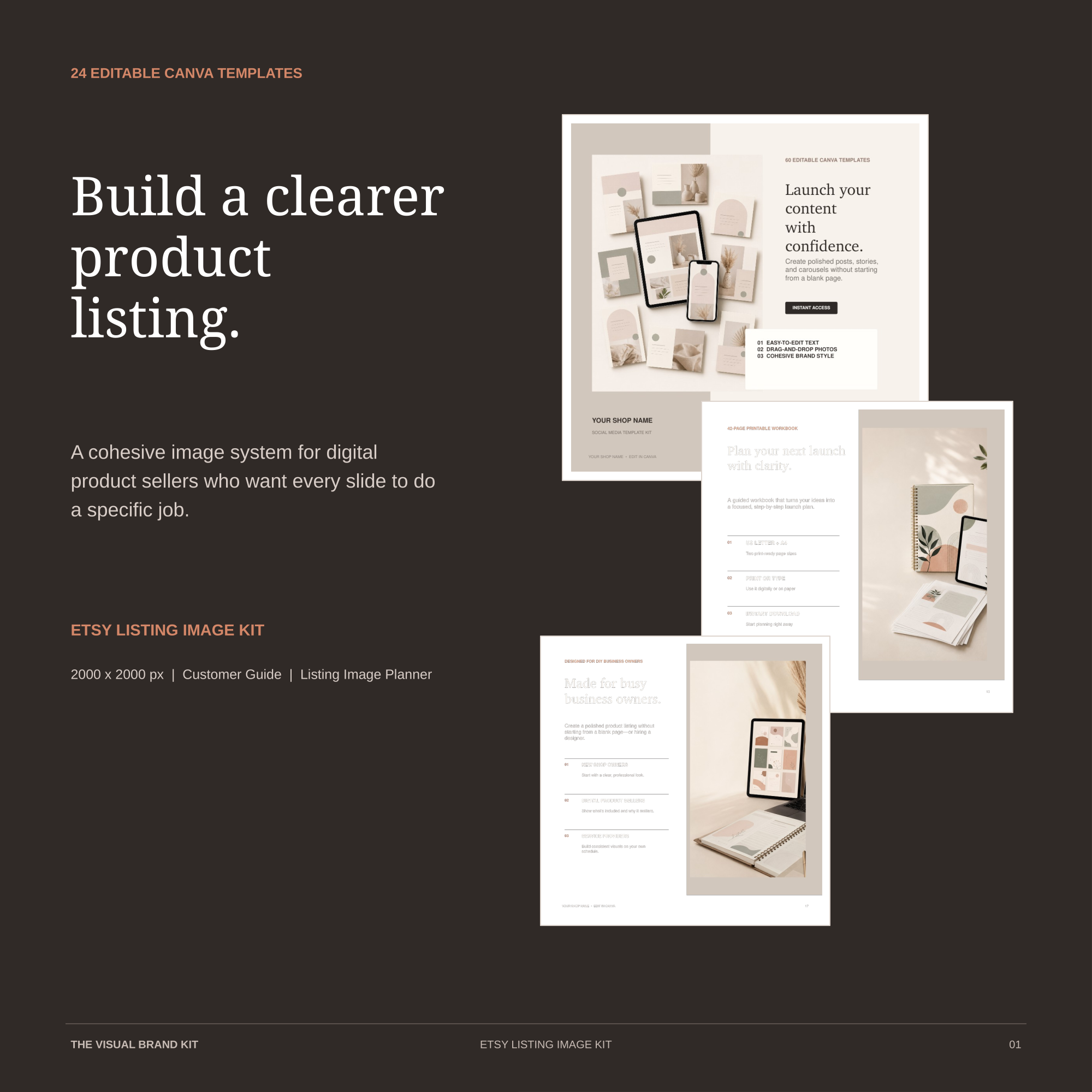 Etsy Listing Image Kit cover with neutral editorial Canva template previews