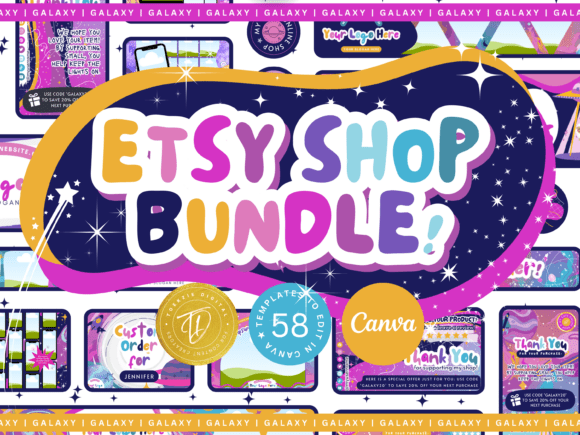 Creative Fabrica preview for Etsy Shop Bundle Canva Template GALAXY