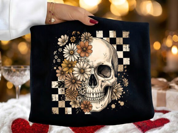 Retro Floral Skull Halloween PNG preview
